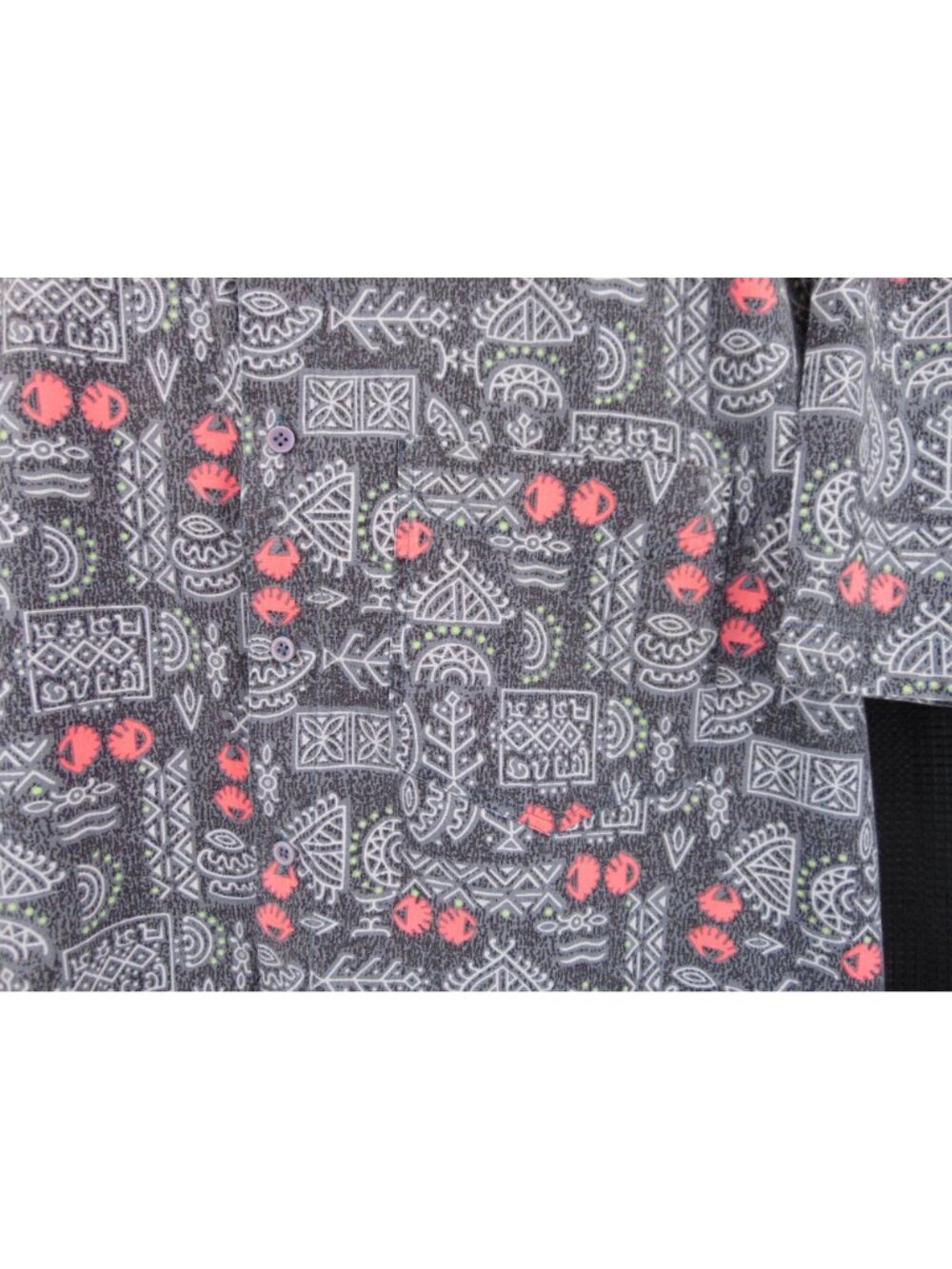 Vintage 80s Mens Shah Safari Gray Pink Hieroglyphs Button Shirt Size XL Abstract - Picture 5 of 11